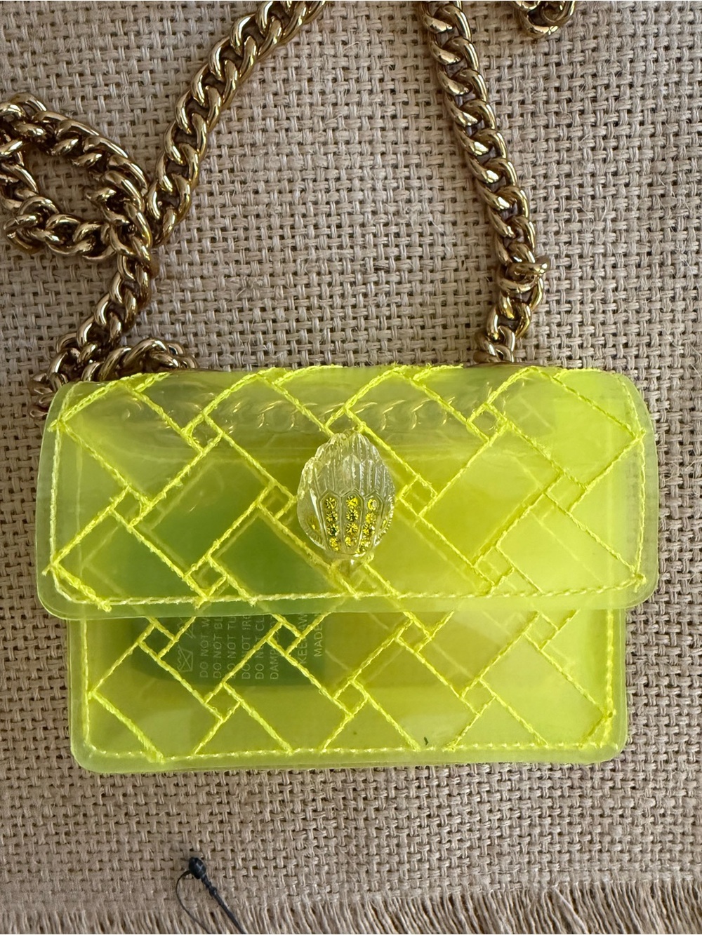 Kurt Geiger Neon Yellow Quilted Mini Crossbody with Gold Chain - Picture 2 of 4